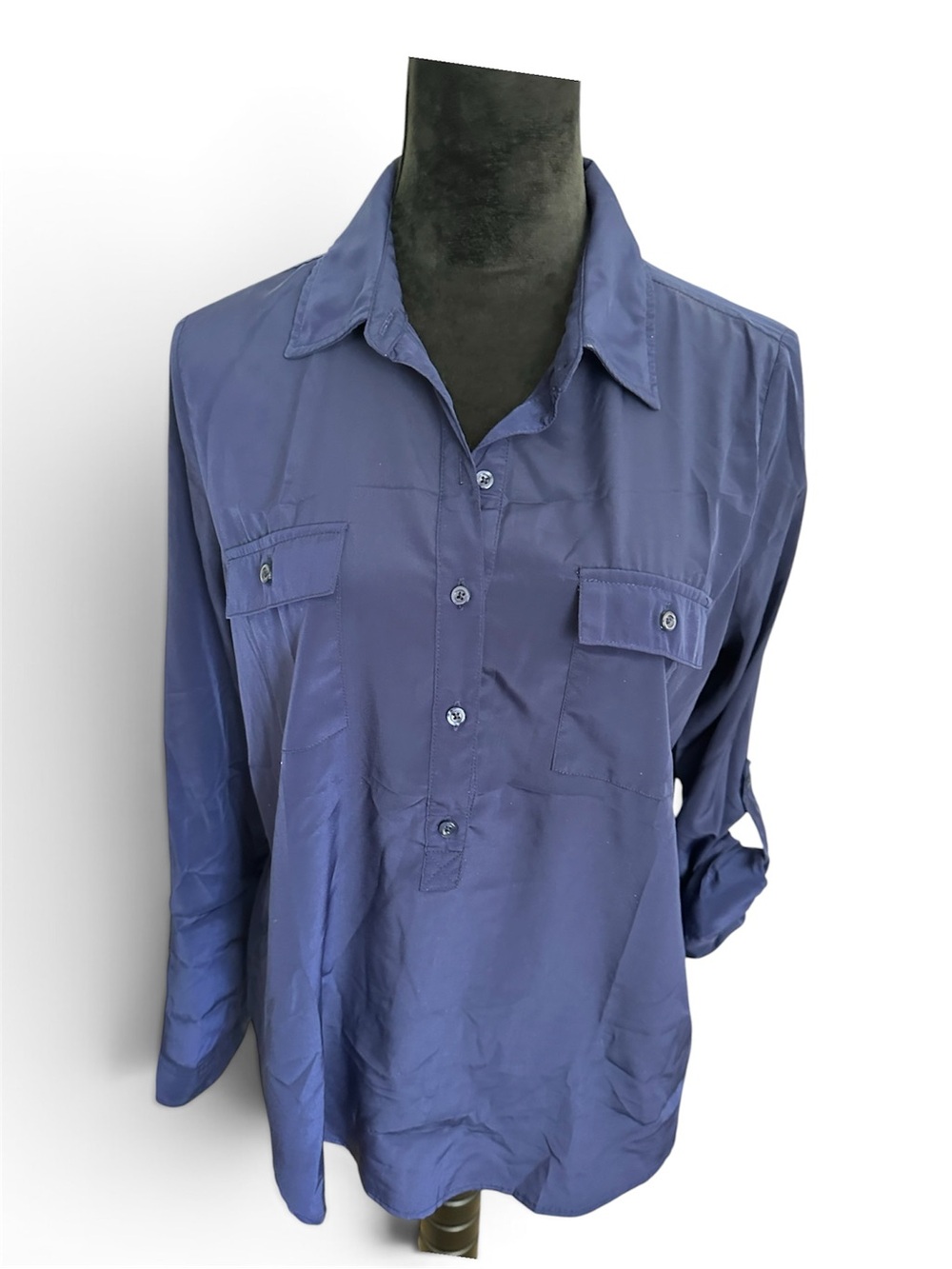 Women's old navy blue Long-Sleeve Button Front Shirt - Navy